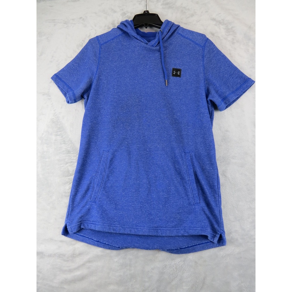 Under Armour Hoodie Men L Blue Short Sleeve Fitted Sweatshirt Pockets
